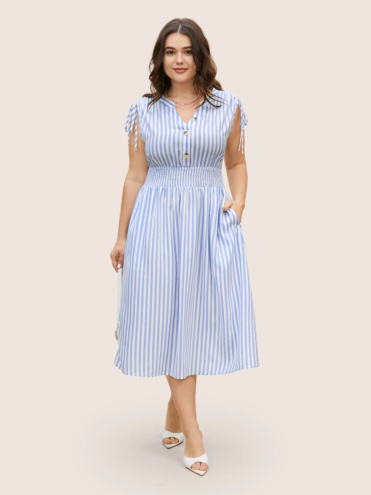 Striped Drawstring Shirred Dolman Sleeve Dress sold by Bloomchic product image thumbnail 2