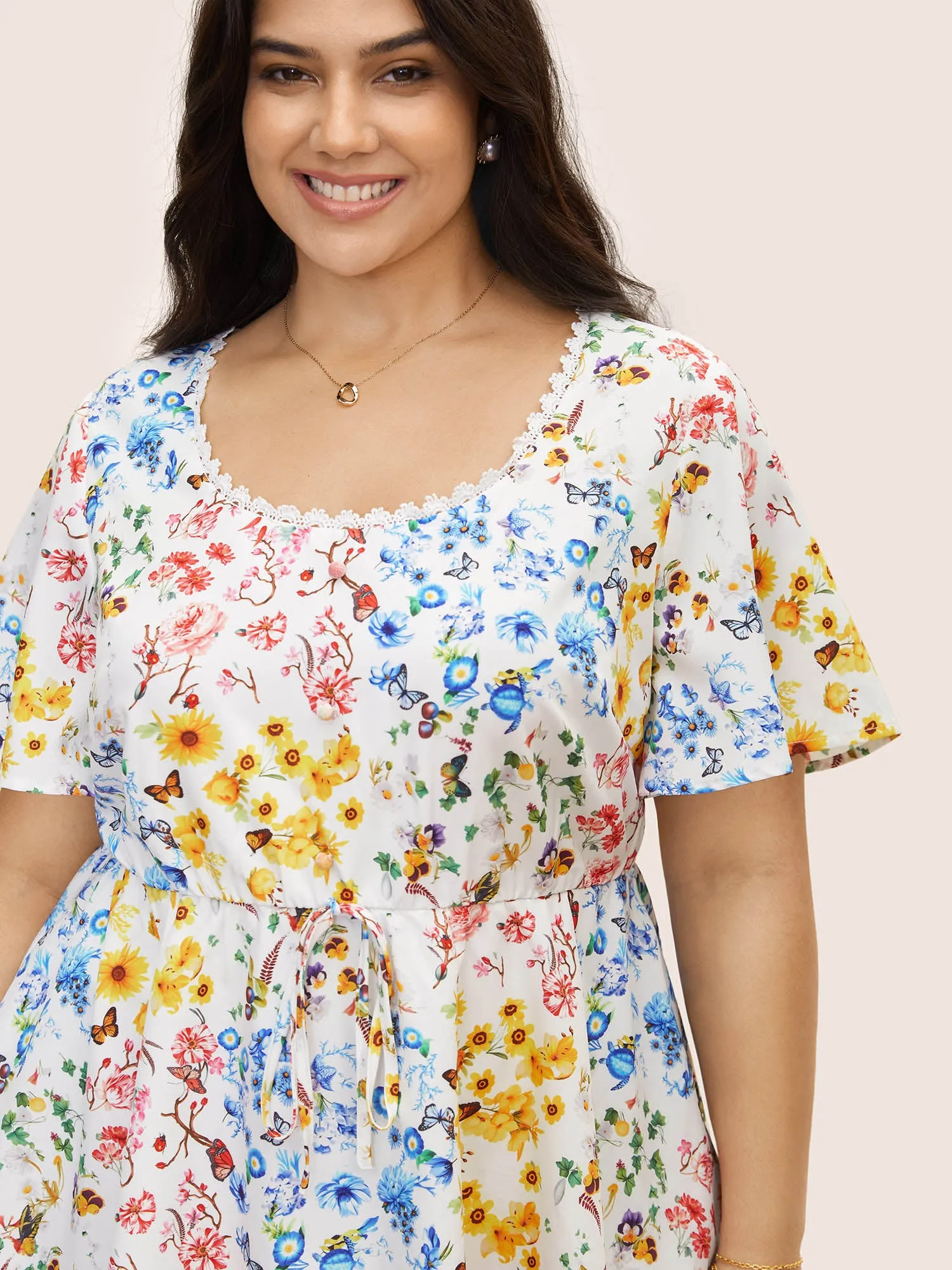 Patchwork Floral Lace Panel Tie Knot Blouse sold by Bloomchic product image thumbnail 4