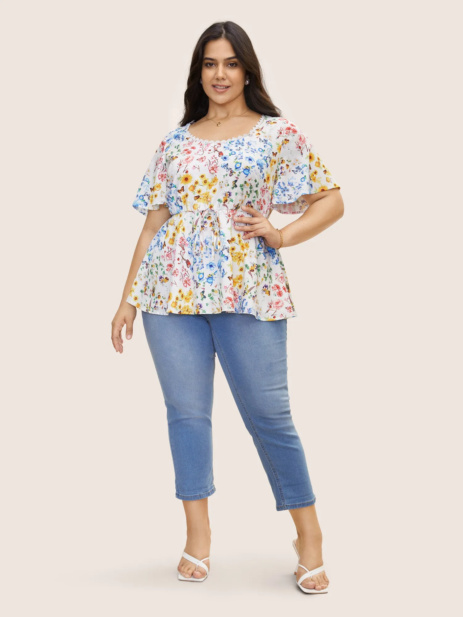 Patchwork Floral Lace Panel Tie Knot Blouse sold by Bloomchic product image thumbnail 2