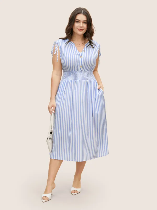 Striped Drawstring Shirred Dolman Sleeve Dress sold by Bloomchic