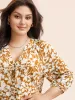 Notched Silhouette Floral Print Lantern Sleeve Blouse sold by Bloomchic