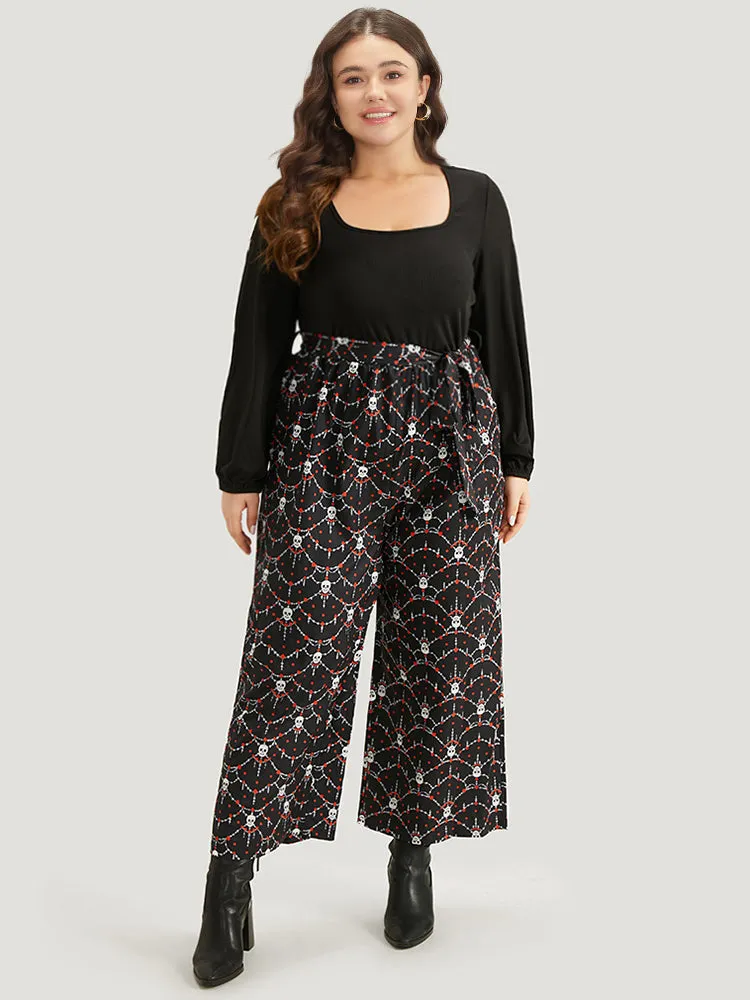 Halloween Skull Print Patchwork Belted Jumpsuit sold by Bloomchic product image thumbnail 4
