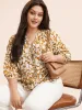 Notched Silhouette Floral Print Lantern Sleeve Blouse sold by Bloomchic
