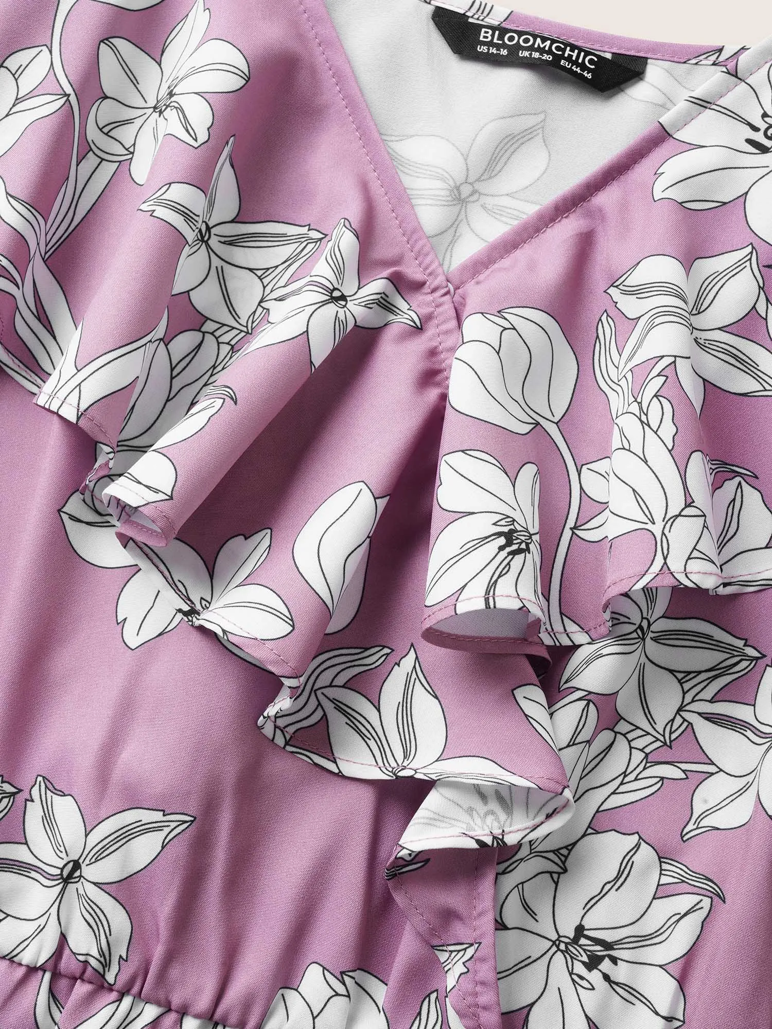 Floral Ruffles Asymmetrical Hem Belted Gathered Dress sold by Bloomchic product image thumbnail 5