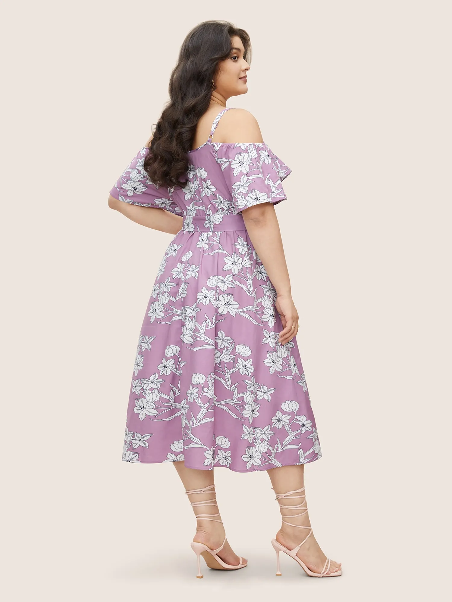 Floral Ruffles Asymmetrical Hem Belted Gathered Dress sold by Bloomchic product image thumbnail 3