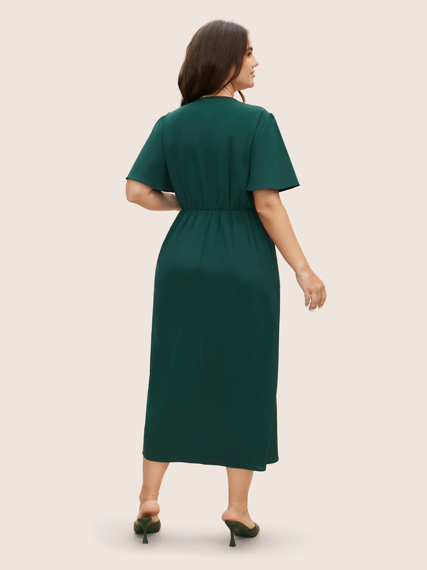 Solid Pleated Ruffle Sleeve Wrap Hem Dress sold by Bloomchic product image thumbnail 3