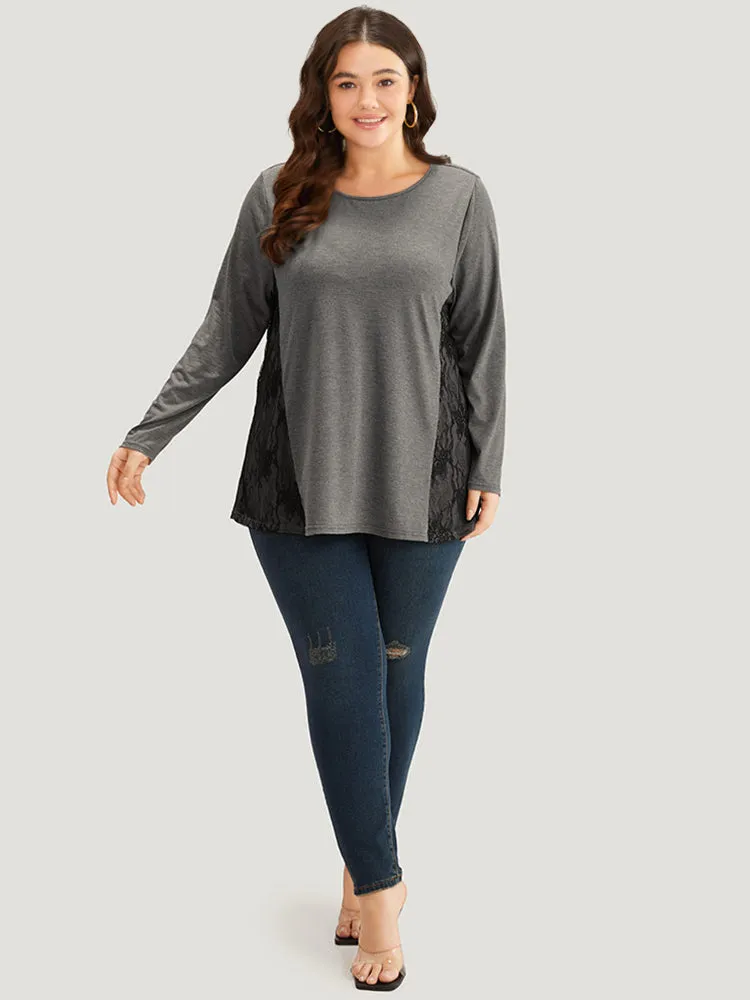 Crochet Lace Crew Neck Patchwork T-shirt sold by Bloomchic product image thumbnail 4