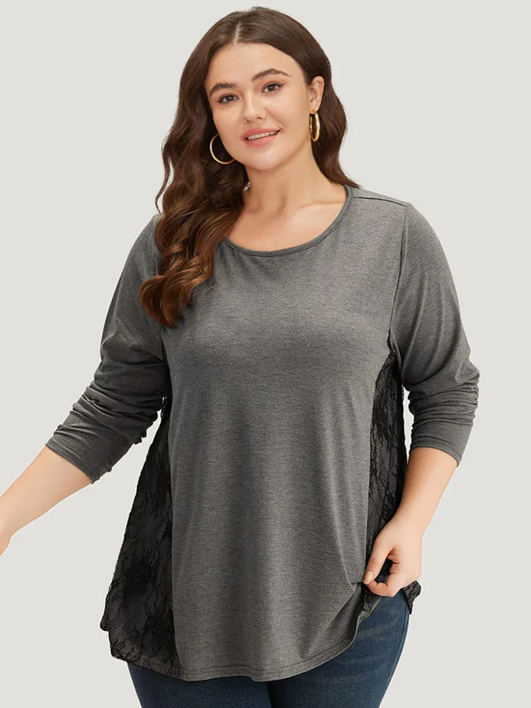 Crochet Lace Crew Neck Patchwork T-shirt sold by Bloomchic