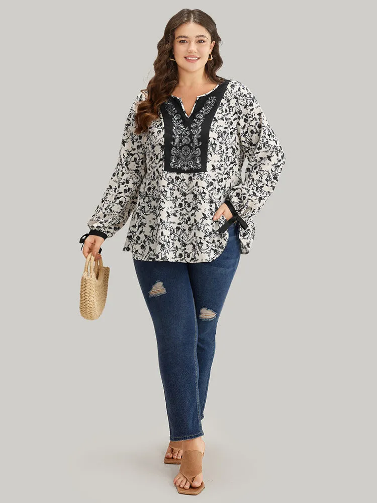 Boho Print Notched Knot Lantern Sleeve Blouse sold by Bloomchic product image thumbnail 4