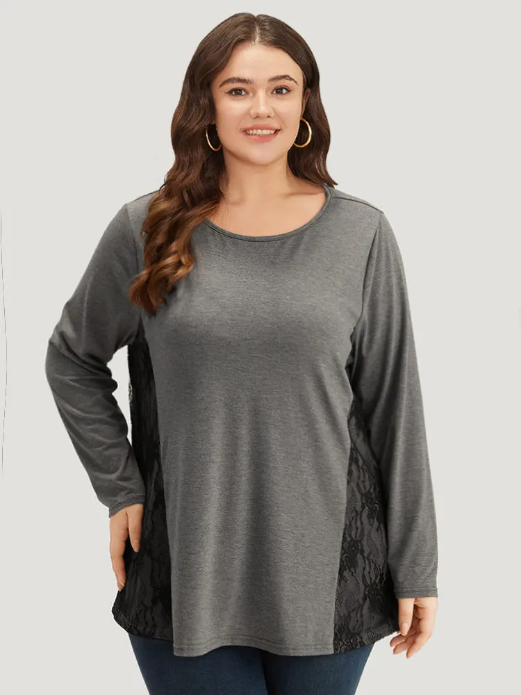 Crochet Lace Crew Neck Patchwork T-shirt sold by Bloomchic product image thumbnail 5