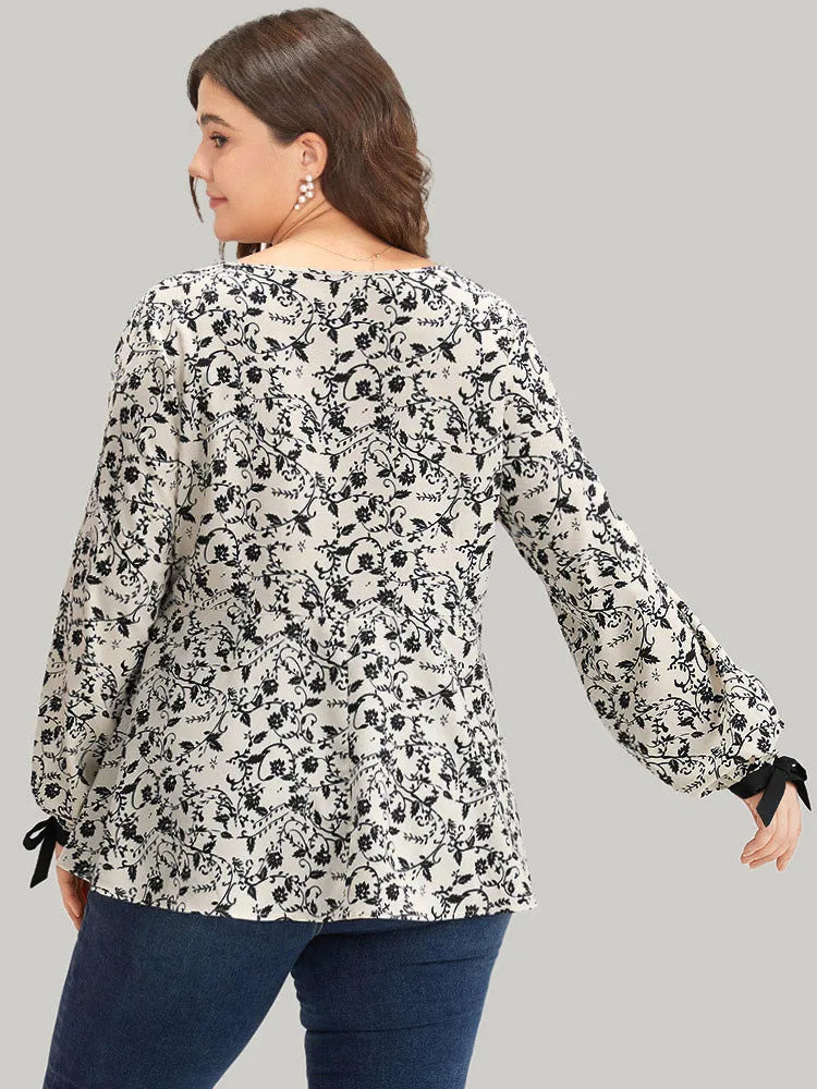 Boho Print Notched Knot Lantern Sleeve Blouse sold by Bloomchic product image thumbnail 5