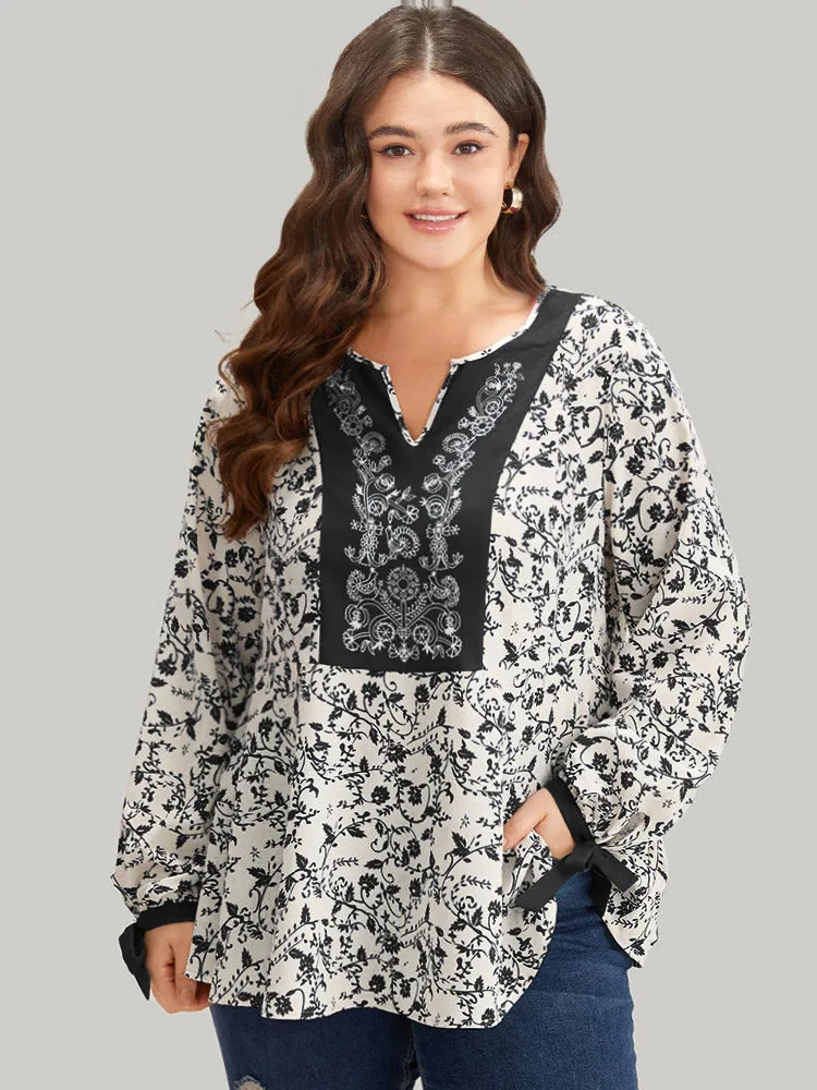 Boho Print Notched Knot Lantern Sleeve Blouse sold by Bloomchic product image thumbnail 2