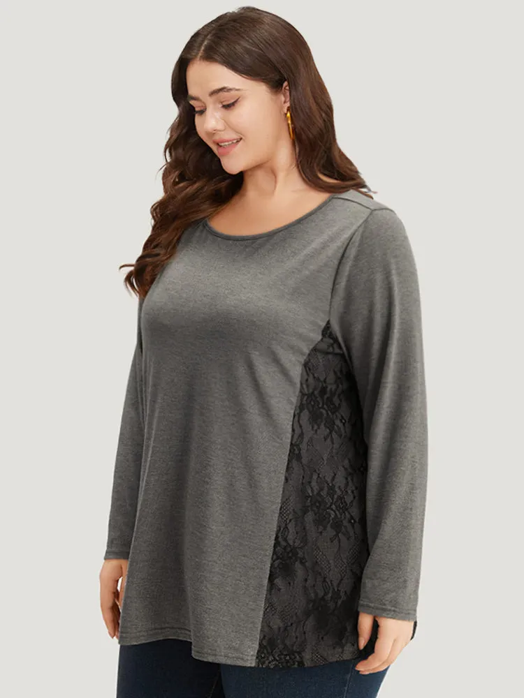 Crochet Lace Crew Neck Patchwork T-shirt sold by Bloomchic product image thumbnail 3