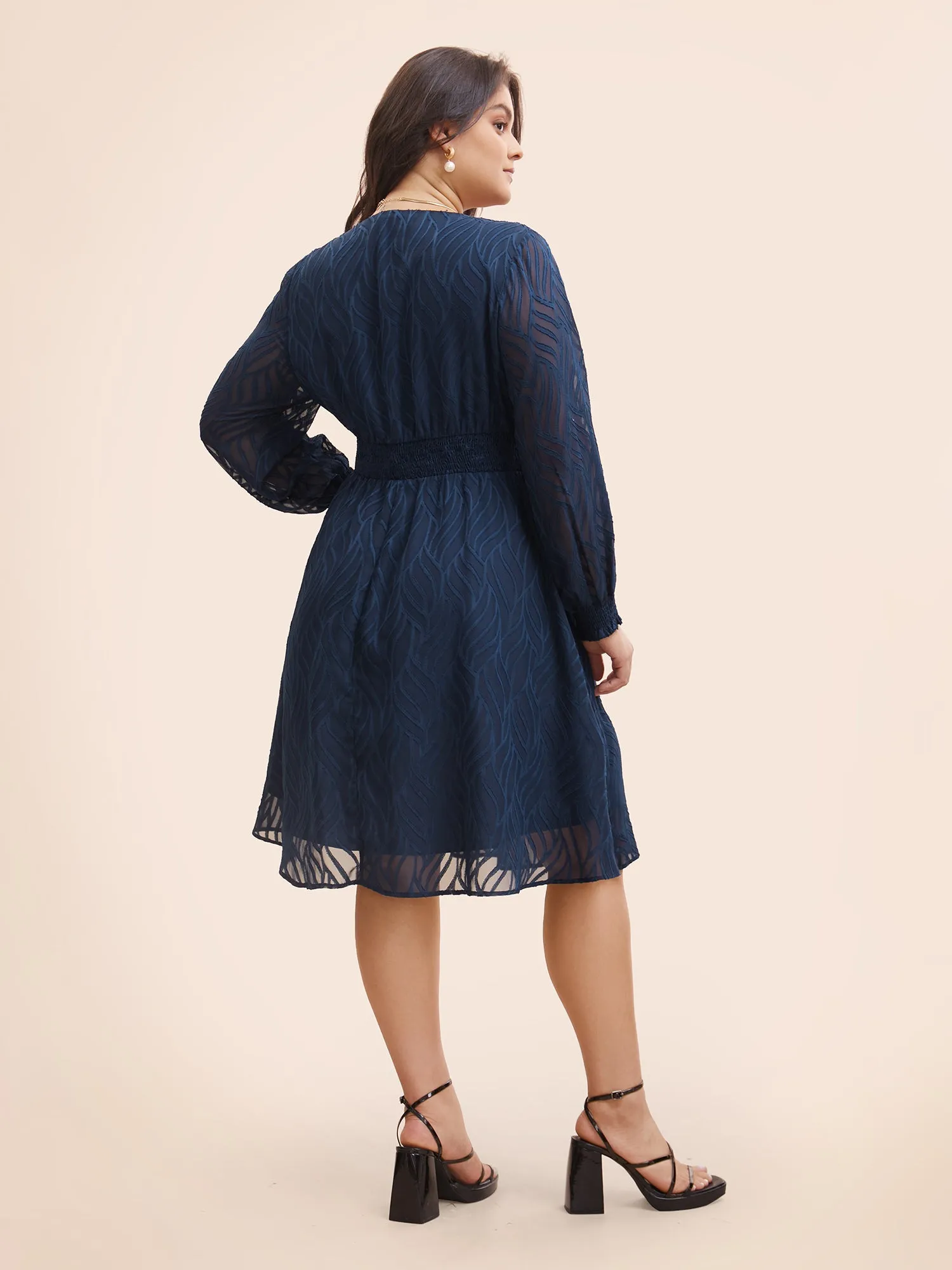 Chiffon Jacquard Shirred Lantern Sleeve Dress sold by Bloomchic product image thumbnail 3