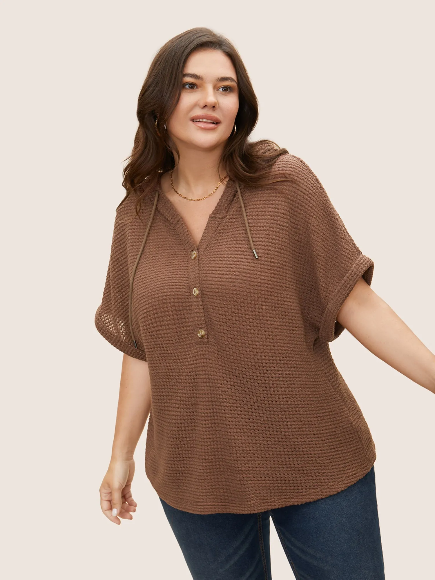 Solid Hooded Drawstring Dolman Sleeve T-shirt sold by Bloomchic product image thumbnail 2