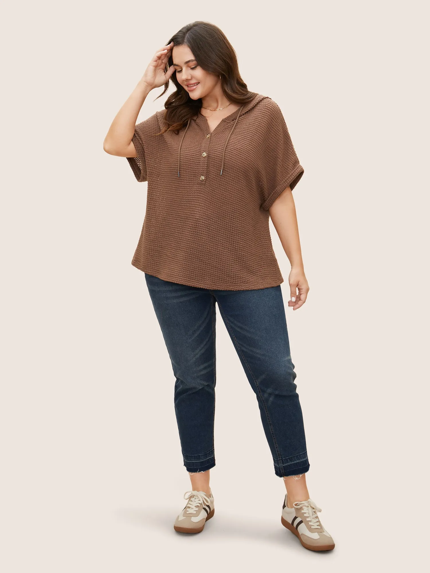 Solid Hooded Drawstring Dolman Sleeve T-shirt sold by Bloomchic product image thumbnail 3