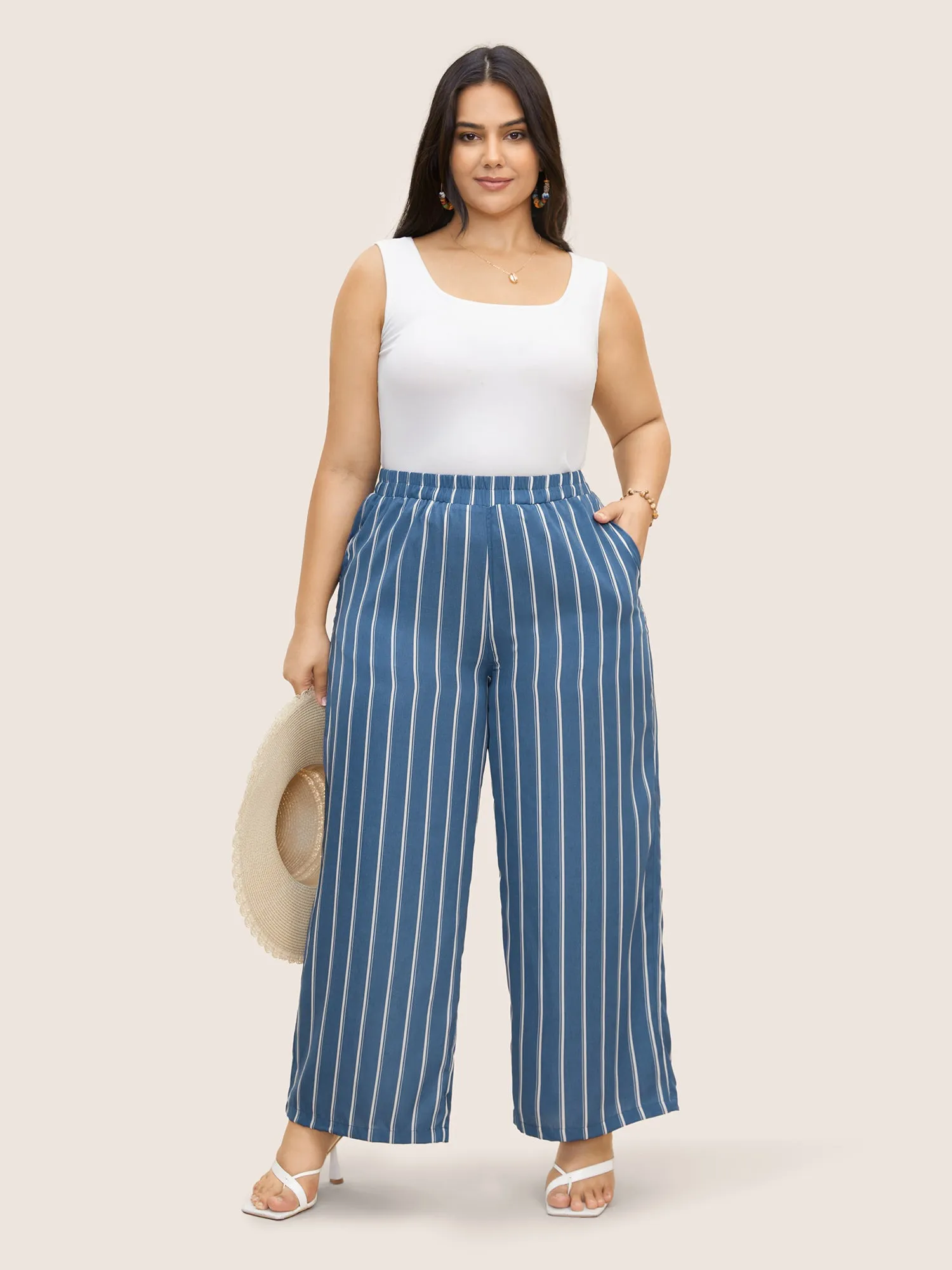 Striped Elastic Waist Wide Leg Pants sold by Bloomchic product image thumbnail 3