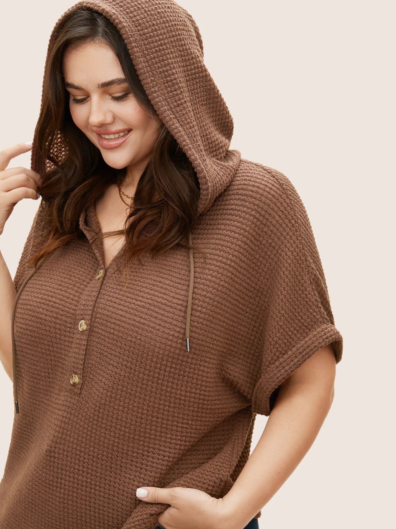 Solid Hooded Drawstring Dolman Sleeve T-shirt sold by Bloomchic product image thumbnail 4