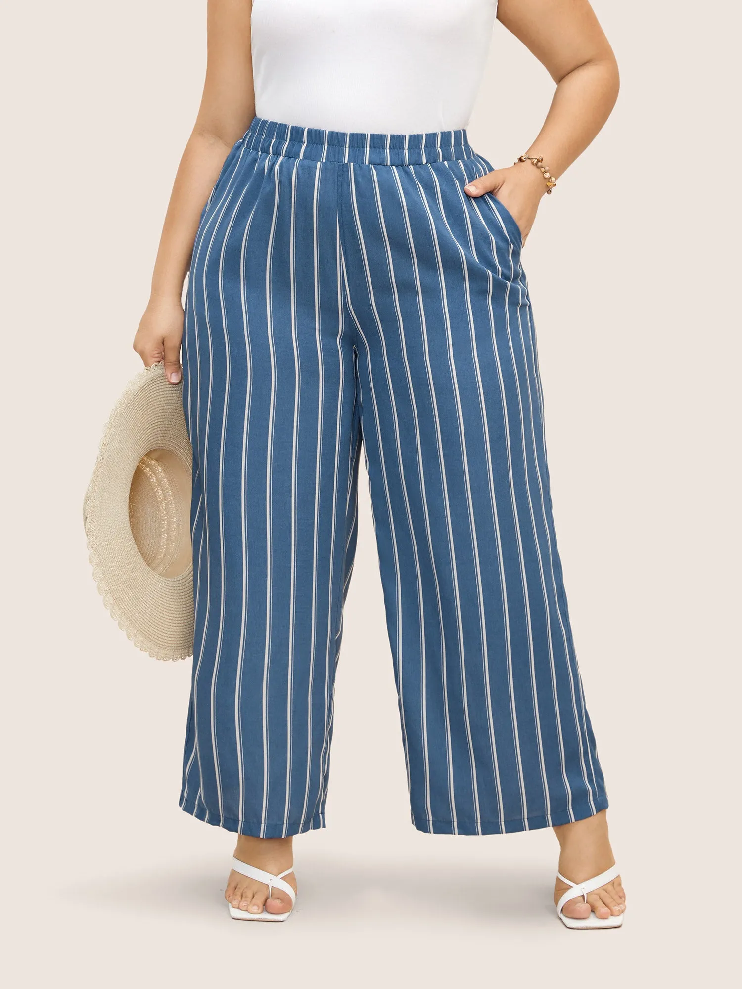 Striped Elastic Waist Wide Leg Pants sold by Bloomchic