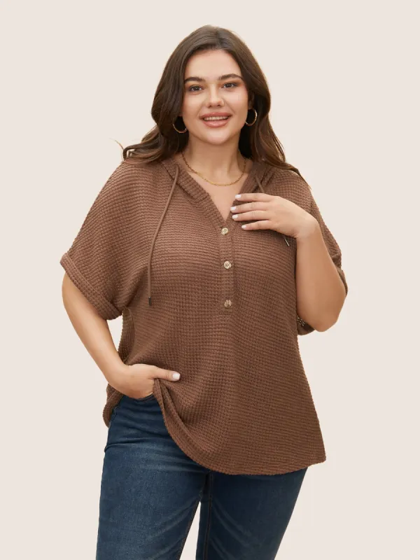 Solid Hooded Drawstring Dolman Sleeve T-shirt sold by Bloomchic