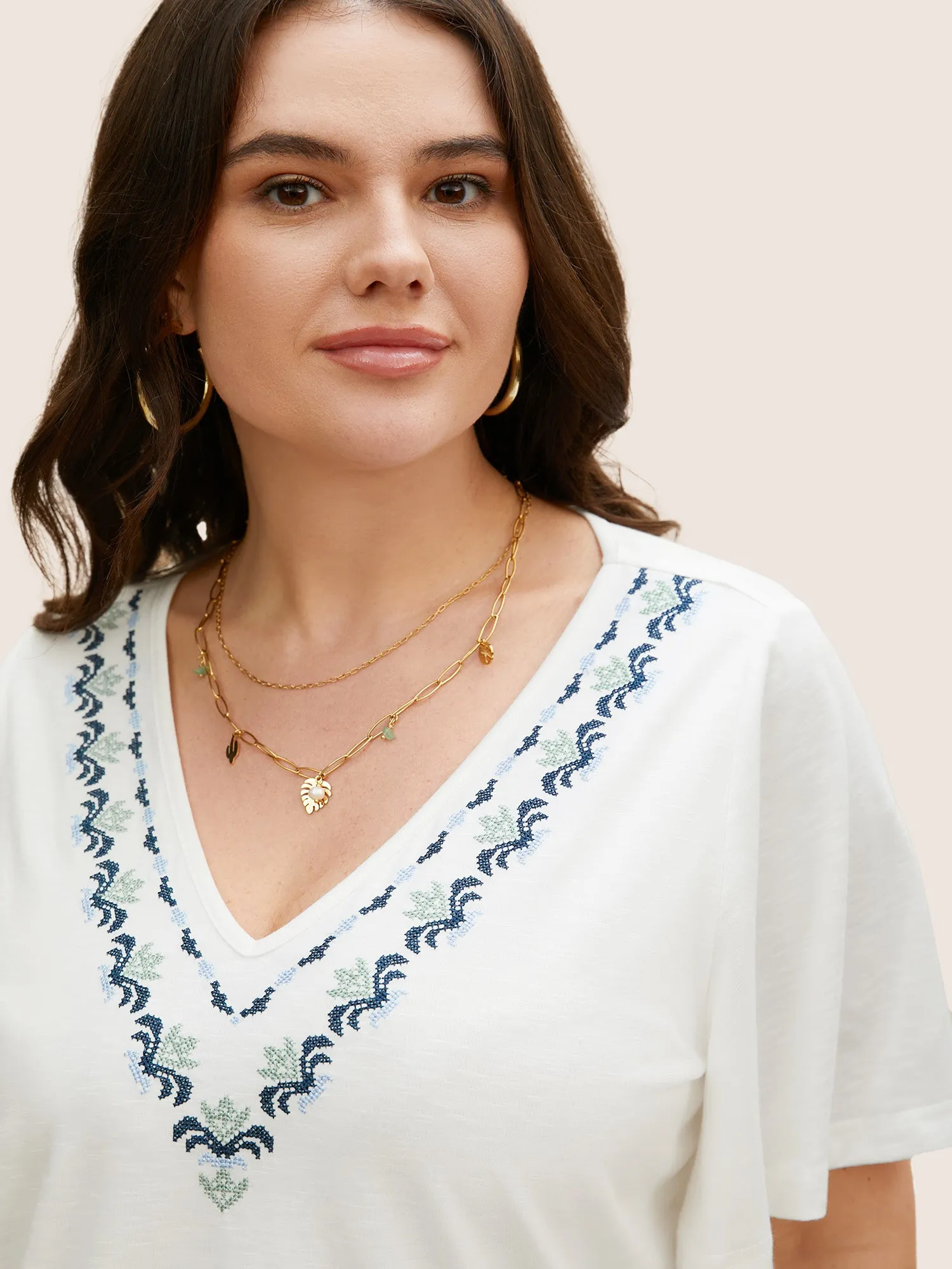 V Neck Bandana Embroidered Design T-shirt sold by Bloomchic product image thumbnail 3