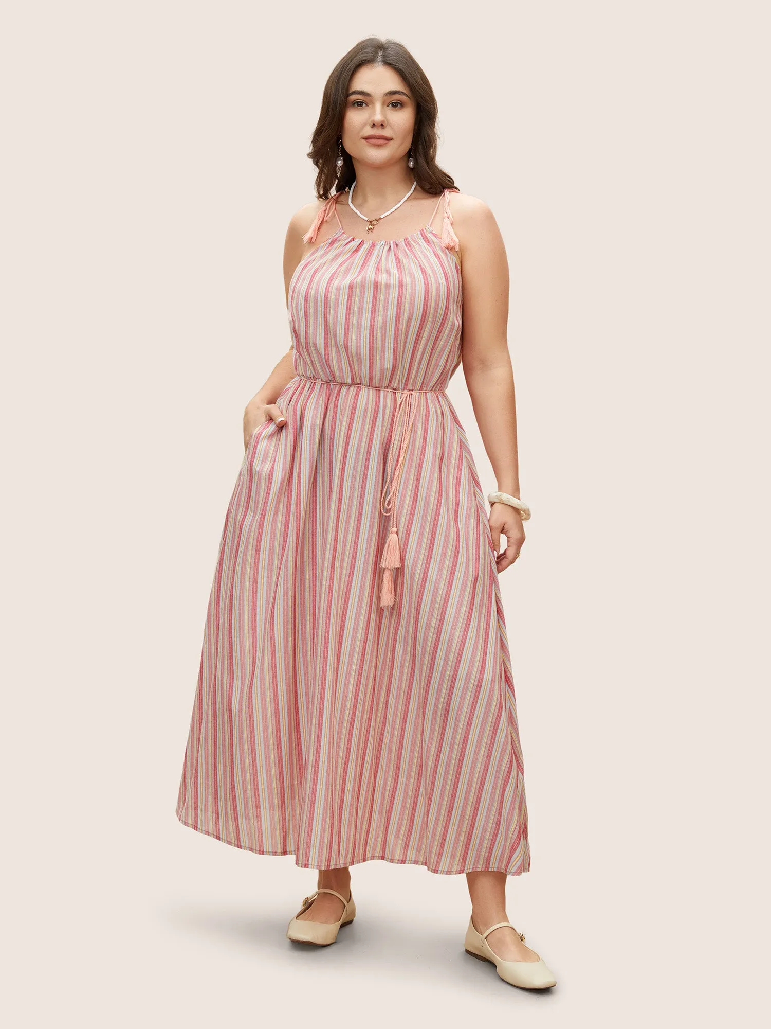 Supersoft Essentials Stripes Tie Knot Tassels Cami Dress sold by Bloomchic