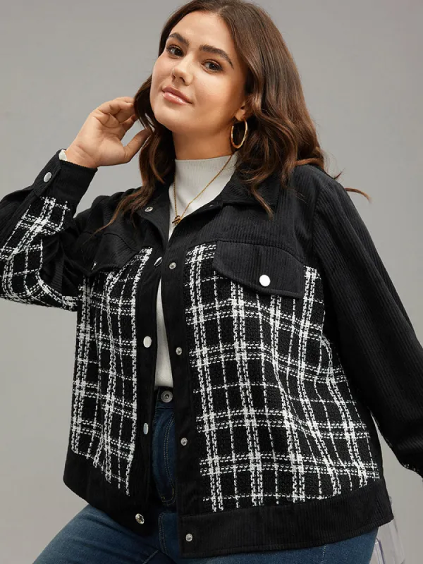 Plaid Metal Detail Patchwork Shacket sold by Bloomchic