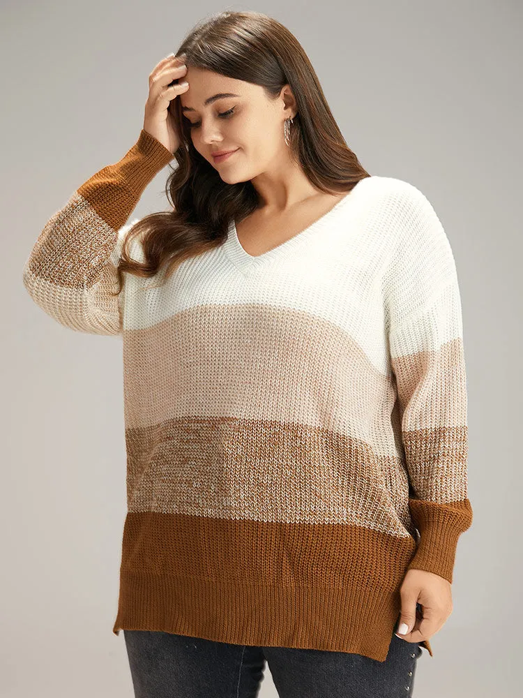 Heather Split Side Contrast V Neck Pullover sold by Bloomchic product image thumbnail 3
