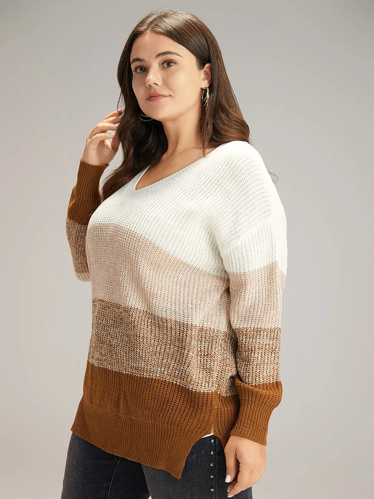 Heather Split Side Contrast V Neck Pullover sold by Bloomchic product image thumbnail 4