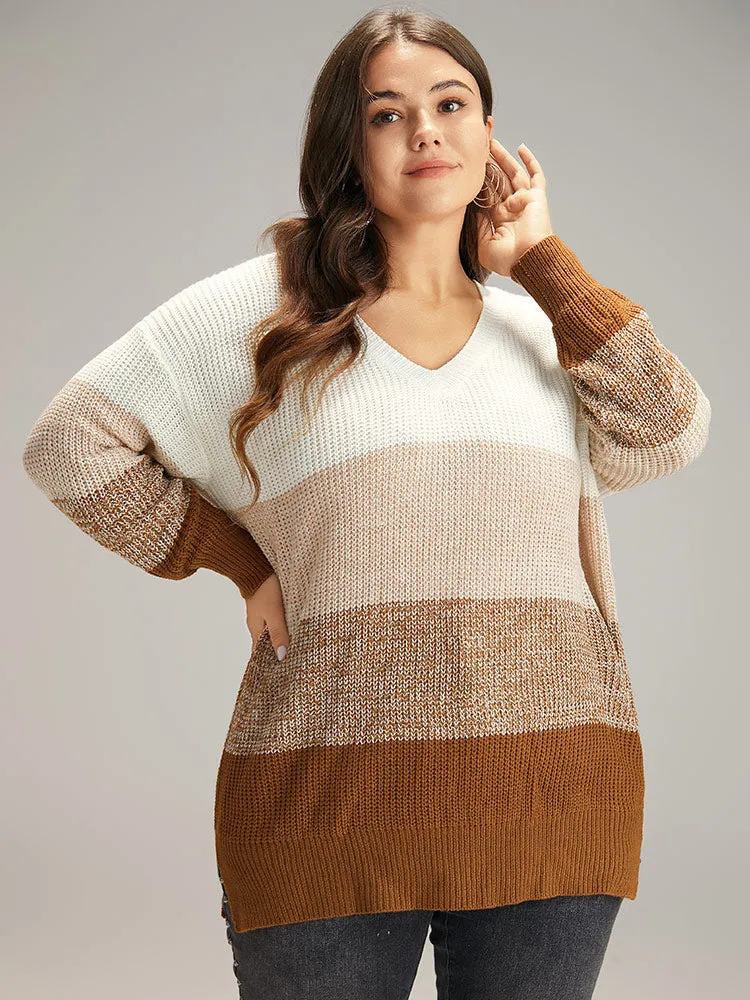 Heather Split Side Contrast V Neck Pullover sold by Bloomchic