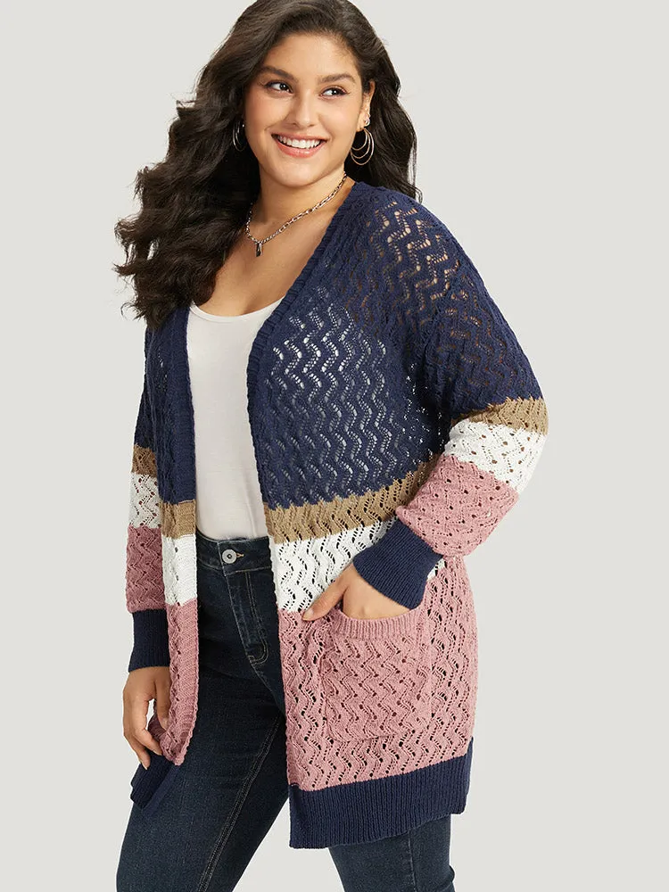 Colorblock Eyelet Patched Pocket Cardigan sold by Bloomchic product image thumbnail 3