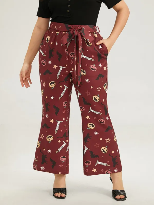 Halloween Graphic Belted Flare Leg Pants sold by Bloomchic