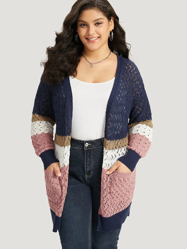 Colorblock Eyelet Patched Pocket Cardigan sold by Bloomchic product image thumbnail 4