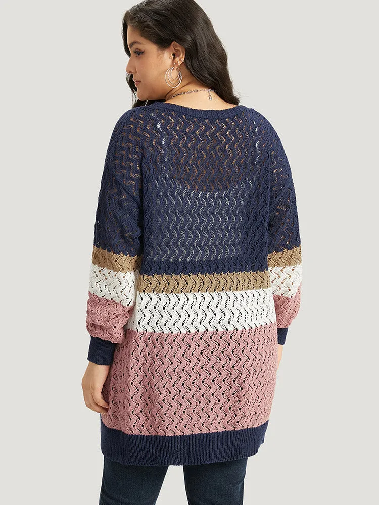 Colorblock Eyelet Patched Pocket Cardigan sold by Bloomchic product image thumbnail 2