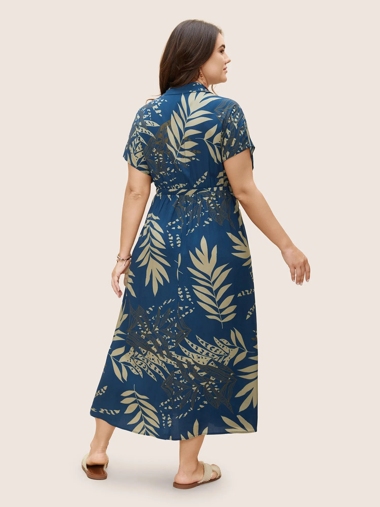 Rayon Tropical Print Button Detail Pleated Dress sold by Bloomchic product image thumbnail 3
