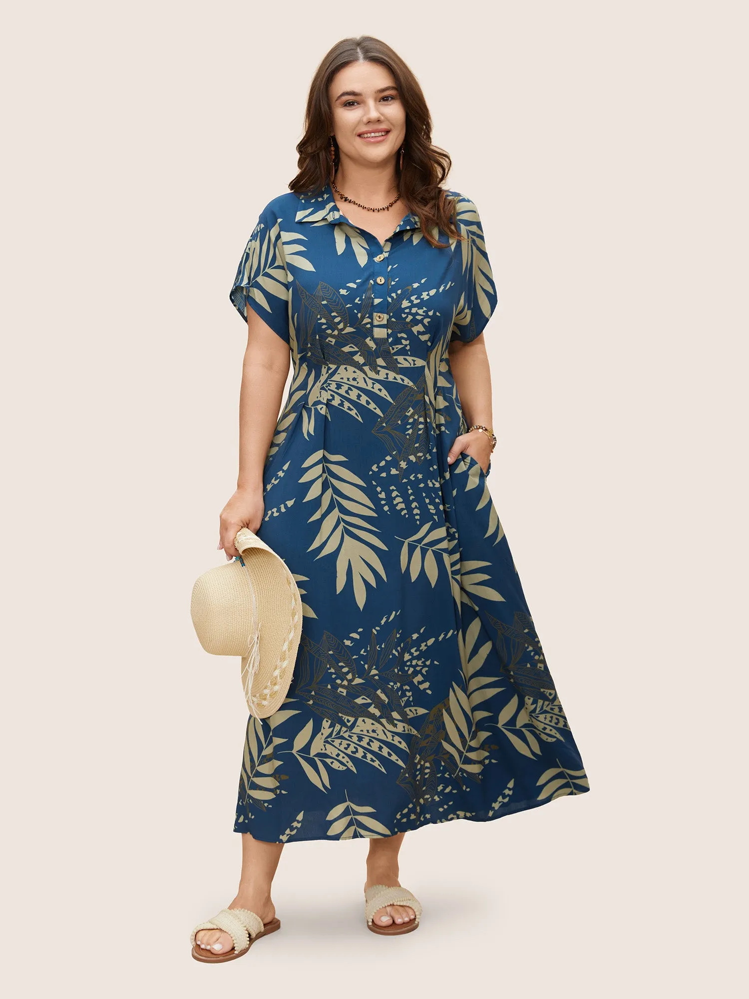 Rayon Tropical Print Button Detail Pleated Dress sold by Bloomchic product image thumbnail 2