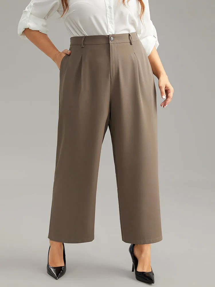 Plain Plicated Detail Straight Leg Pants sold by Bloomchic