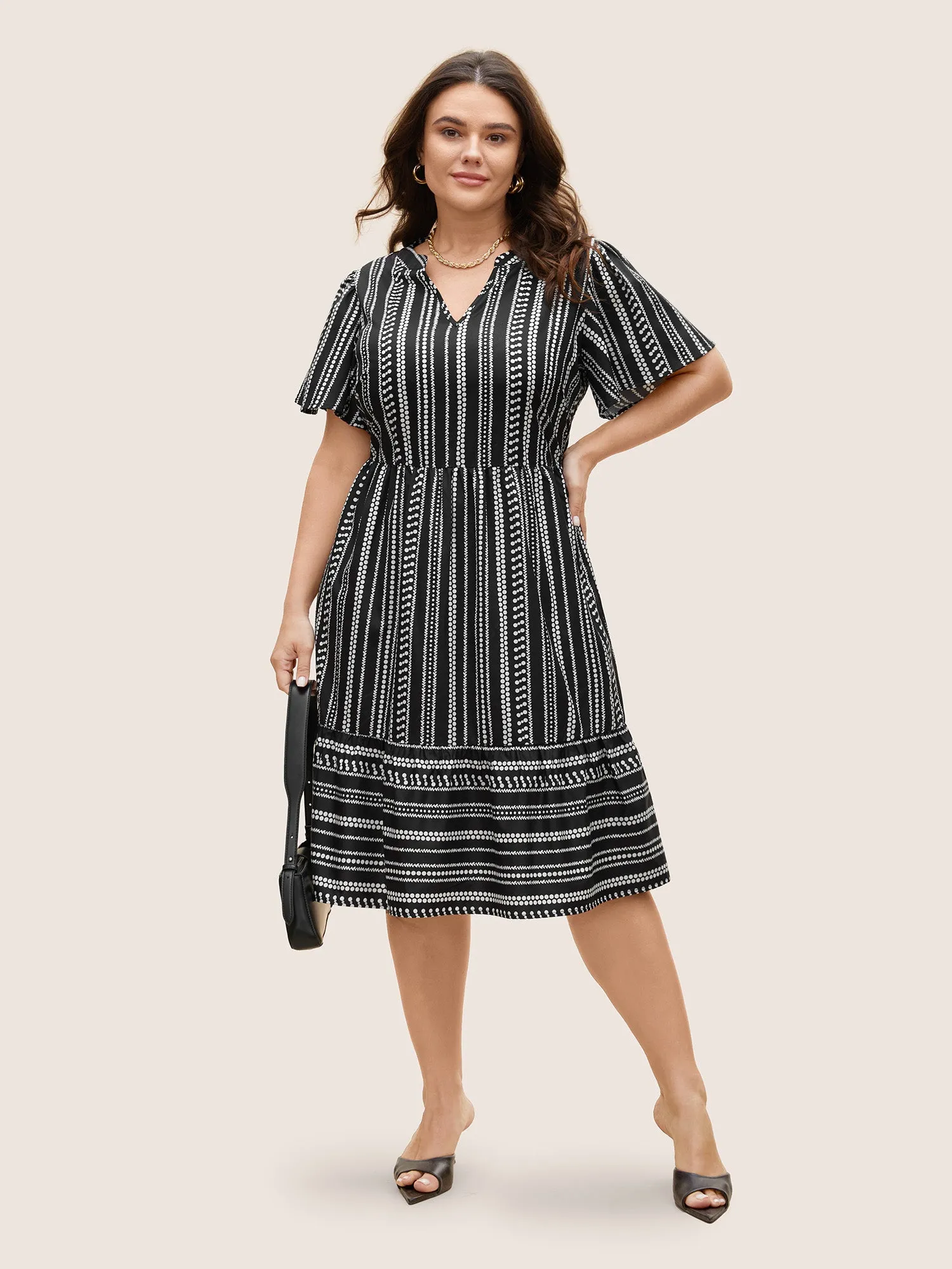 Striped Elastic Waist Ruffle Sleeve Dress sold by Bloomchic product image thumbnail 2