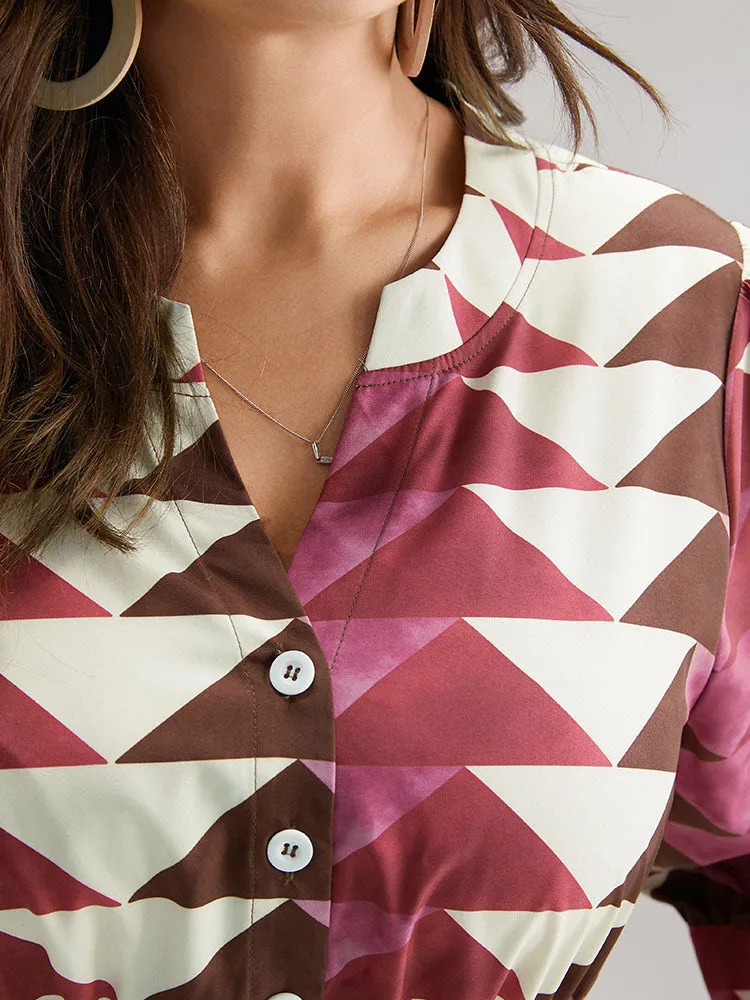 Geometric Shirred Button Up Ruffle Hem Dress sold by Bloomchic product image thumbnail 5