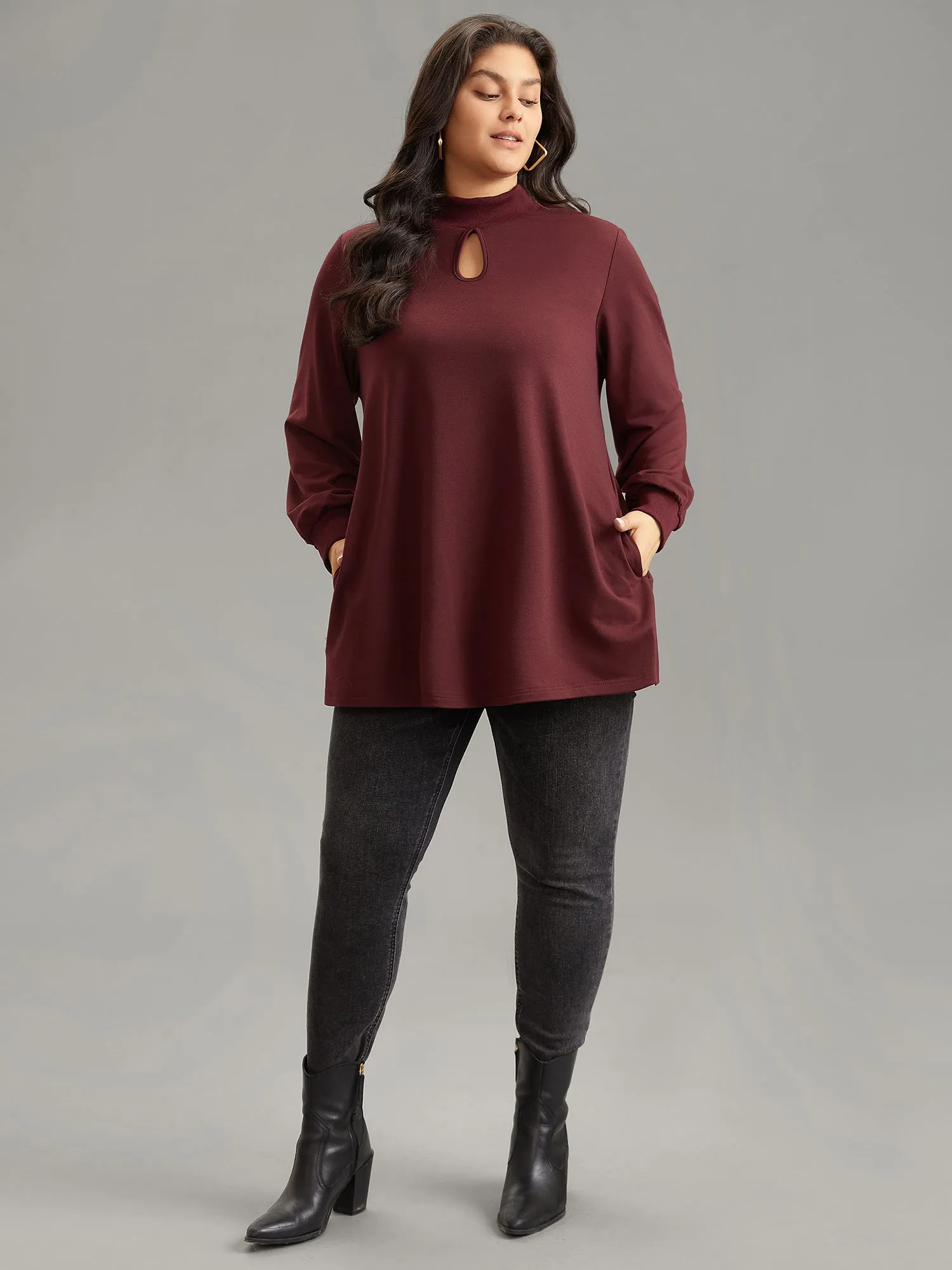 Rib Knit Pocket Cut Out Front Sweatshirt sold by Bloomchic product image thumbnail 4