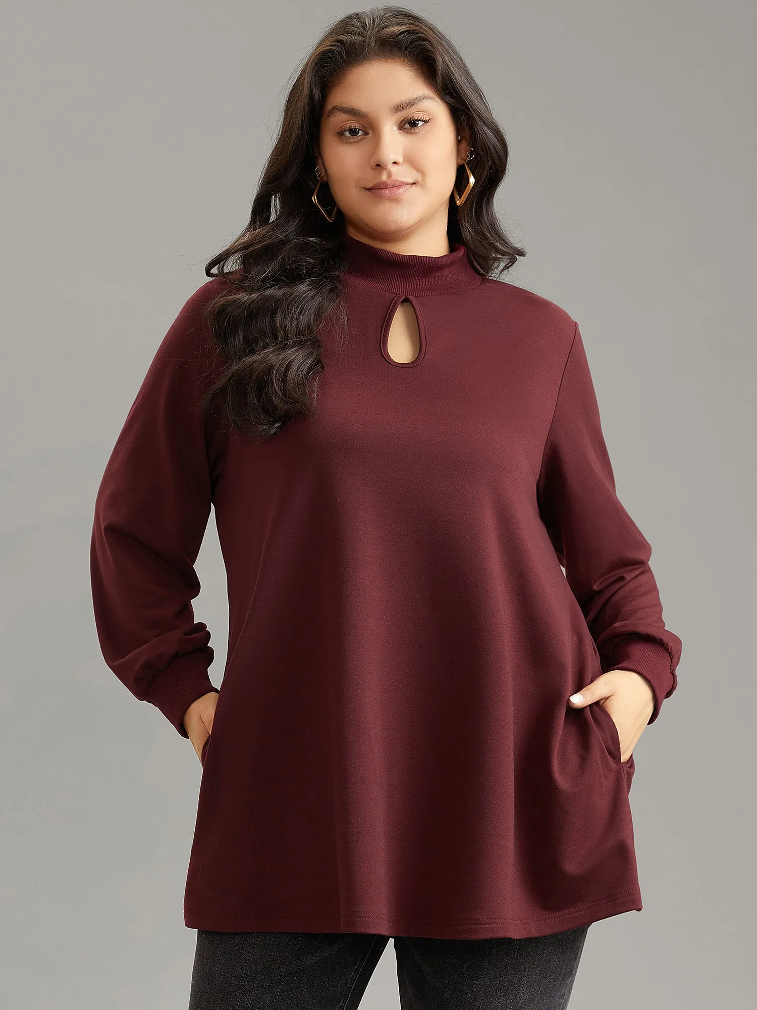 Rib Knit Pocket Cut Out Front Sweatshirt sold by Bloomchic