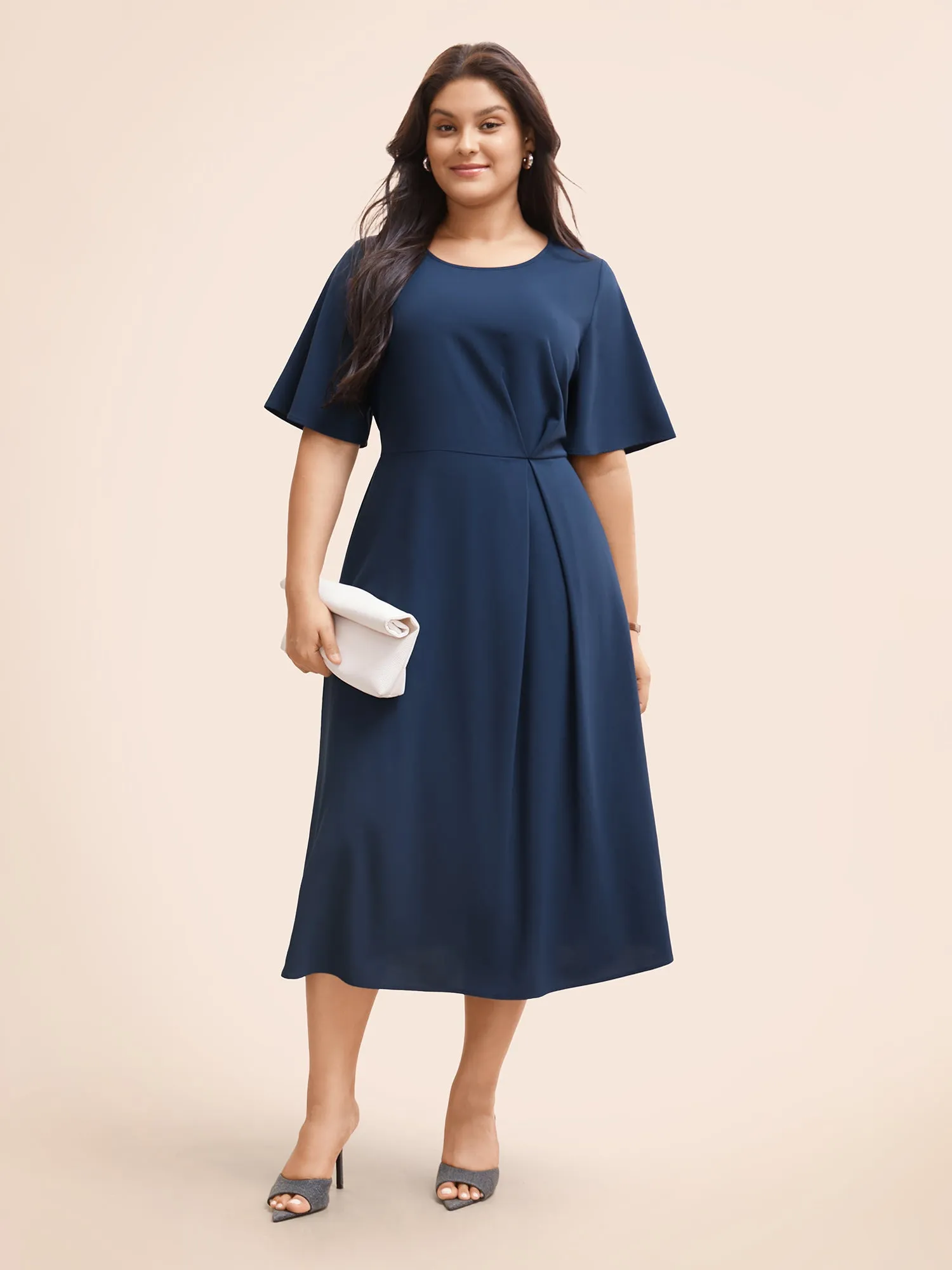 Plain Round Neck Plicated Detail Dress sold by Bloomchic product image thumbnail 2