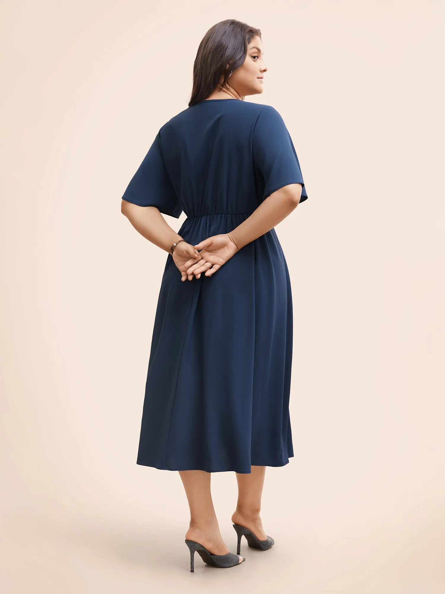 Plain Round Neck Plicated Detail Dress sold by Bloomchic product image thumbnail 4