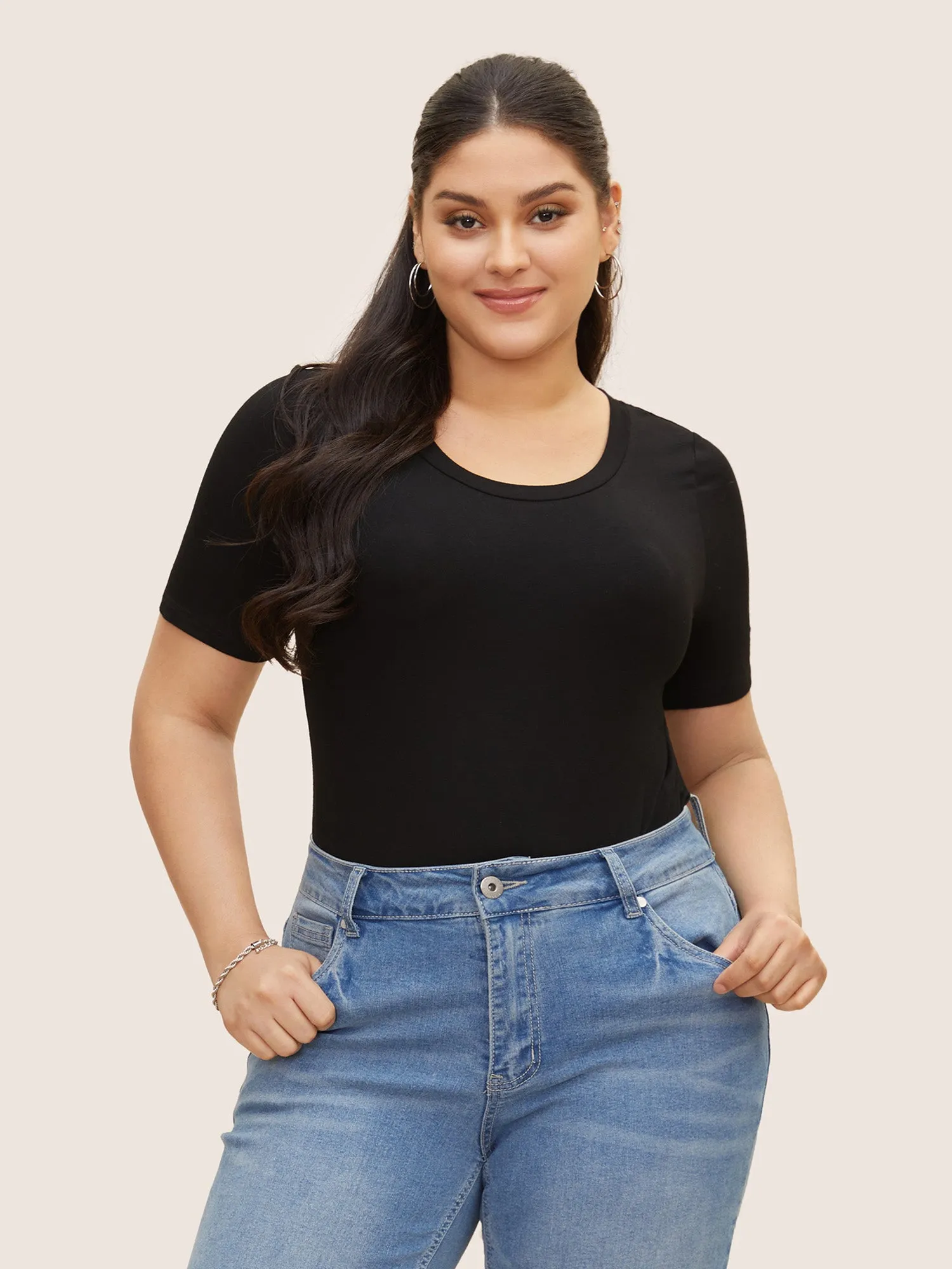 Plain Round Neck Slim Fit Bodysuit sold by Bloomchic