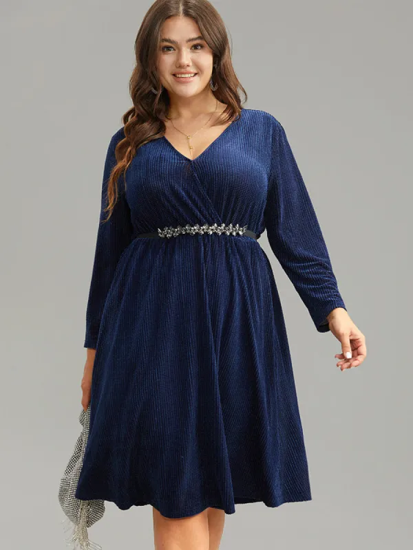 Plain Textured Velvet Ruffle Hem Dress sold by Bloomchic