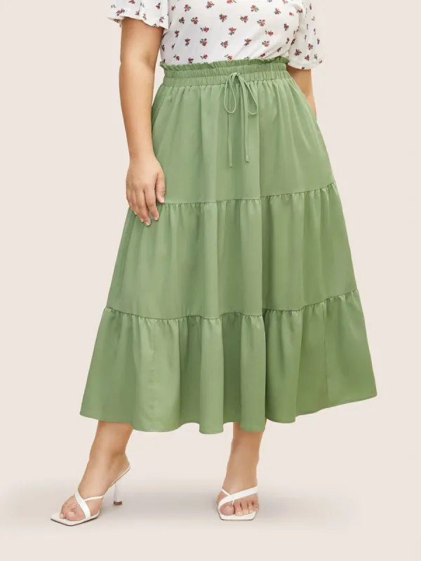 Solid Paperbag Waist Ruffle Layered Hem Skirt sold by Bloomchic