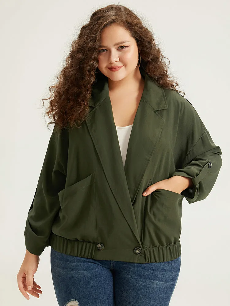 Lapel Collar Solid Gathered Tab Sleeve Jacket sold by Bloomchic