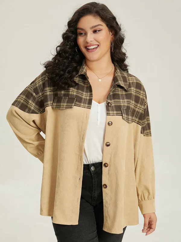 Plaid Button Through Patchwork Contrast Jacket sold by Bloomchic