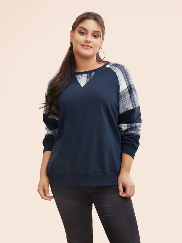 Plaid Patchwork Stitch Raglan Sleeve Sweatshirt sold by Bloomchic