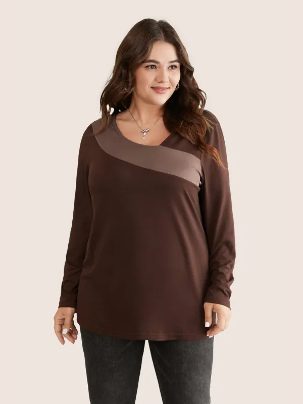 Contrast Patchwork Long Sleeve T-shirt sold by Bloomchic